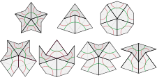 Плитки (сверху) и семь возможных типов вершин (снизу) в мозаике Пенроуза типа P2 