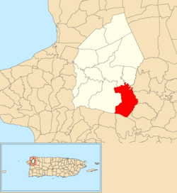 Location of Plata within the municipality of Moca shown in red