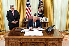 Trump signs an executive order on "Preventing Online Censorship" on May 28, 2020. President Trump Signs an Executive Order on Preventing Online Censorship (49948964852).jpg