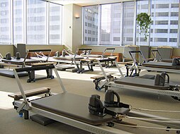 A group of reformers at the Stott Pilates Training Center, 2200 Yonge Street, Toronto, Ontario.