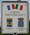 Coats of arms of Weinsberg's twin towns Carignan, France and Costigliole d'Asti, Italy