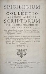 Portada del Spicilegium, de Luc d'Achery.