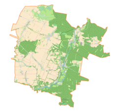 Mapa konturowa gminy Wierzchlas, po lewej nieco na dole znajduje się punkt z opisem „Łaszew”