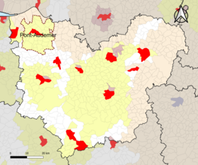 Localisation de l'aire d'attraction de Pont-Audemer dans le département de l'Eure.