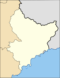 Mapa konturowa Alp Nadmorskich, na dole znajduje się punkt z opisem „Nicea”