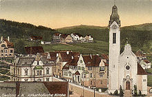 Old Catholic parish church in Gablonz an der Neisse, Austria-Hungary (now Jablonec nad Nisou, Czech Republic). Some ethnic German Roman Catholics supported Dollinger in his rejection of the Roman Catholic dogma of papal infallibility. Altkatholische Kirche Gablonz Jablonec.jpg