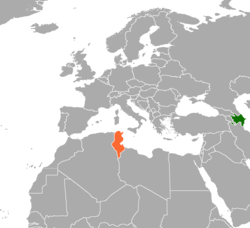Карта с указанием местоположения Азербайджана и Туниса