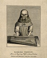 Barbara van Beck jouant du clavecin, gravure publié par William Richardson.