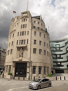 The nautical-style rounded corner of Broadcasting House in London (1931)