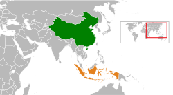 Peta memperlihatkan lokasiChina and Indonesia