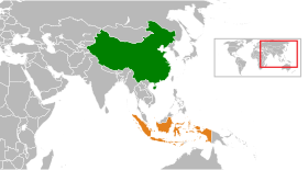 Mapa indicando localização da China e da Indonésia.