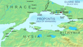 Geografska mapa Maramornog mora i njegovih obala, sa glavnim naseljima iz perioda opsade