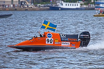 Tobias Söderling i hans F4 katamaranbåt på Riddarfjärden, Stockholm juni 2012