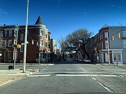 View south from Druid Hill Avenue at intersection with Gold Street in Druid Heights, Baltimore