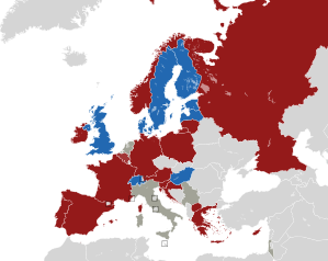 A coloured map of the countries of Europe