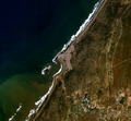 Satellietfoto van Essaouira en omgeving, gemaakt door NASA Landsat op een hoogte van 20.000 m