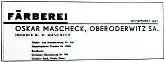 Färberei Oskar Mascheck Annonce Oderwitz