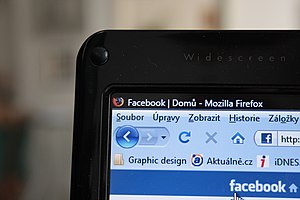 Picture of notebook screen with Facebook