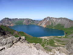 Heaven Lake, the crater lake of Paektu Mountain on the China–North Korea border