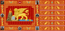 The Venetian flag bears the Lion of Saint Mark Flag of Republic of Venice (1659-1675).svg