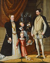 Kaisar Romawi Suci Maksimilian II dari Austria dan istrinya Infanta Maria dari Spanyol bersama dengan anak-anak mereka, sekitar 1563, Ambras Castle