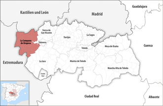 Die Lage der Comarca La Campana de Oropesa in der Provinz Toledo