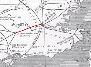 Map showing the route of the London-Silchester Roman road