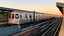 Lefferts Boulevard-bound A shuttle train of R46s at 80th Street MTA NYC Subway A-Lefferts Blvd Shuttle train at 80th St.jpg