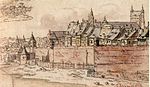 Hoek Maaskade bij Batpoort, gezien vanaf de brug (J. de Grave, 1670)