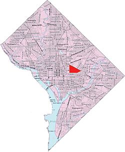 Map of Washington, D.C., with Near Northeast highlighted in red