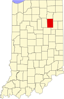 Map of Indiana highlighting Huntington County