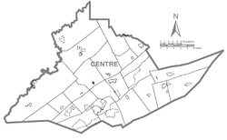 Map showing Unionville in Centre County