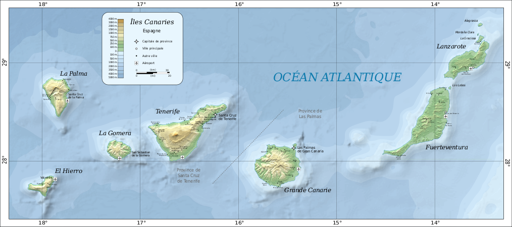 Carte des îles Canaries.
