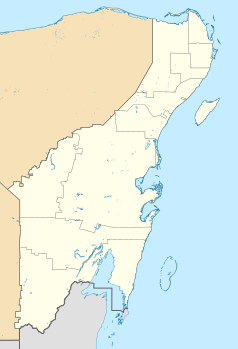 Mapa konturowa Quintany Roo, u góry po prawej znajduje się punkt z opisem „Kantunilkín”