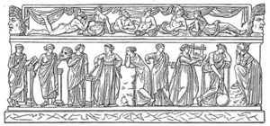 The nine canonical Muses. From left to right: ...