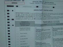 California Presidential primary, Green Party ballot, February 5, 2008, listing "Ralph Nader" Naderballot.jpg