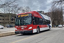 Niagara Frontier Transportation Authority electric bus in Elmwood Village New Flyer Xcelsior CHARGE NG electric bus being road-tested on NFTA Metro route 12, Buffalo, New York - 20230215.jpg