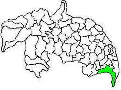 Virlegomstufaĵmapo de Guntur-distrikto montranta Nizampatnam-virlegomstufaĵon (en verda)