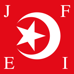 Nation of Islamin lippu, jonka esikuvana on ollut Turkin lippu. Kirjainten väitetään tarkoittavan englannin sanoja Justice, Freedom, Equality, Islam.