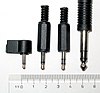 2.5 mm mono (TS), 3.5 mm mono and stereo (TRS), and 1/4″ (6.35 mm) stereo (TRS) jack plugs