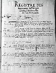 Photocopie de la première page du registre avec la mention : REGISTRE DES Baptesmes & Mariages celebrez à Badonvillers des l'an M.D.LXVII.