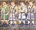 Мечники в эфталитском стиле в пещерах Кизила[86][101]. Эта фреска была датирована радиоуглеродным анализом 432–538 годами н.э.[102][103]