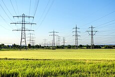 Berbagai jalur transmisi listrik (110/220 kV) di Jerman dengan dua dan empat sirkuit