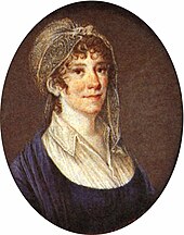Oval miniature painting of Therese Huber wearing a bonnet