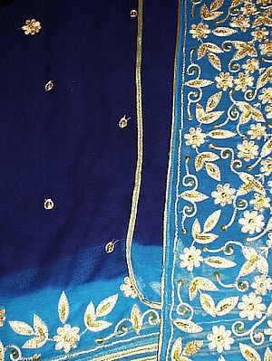 Turquoise Chiffon Sari.