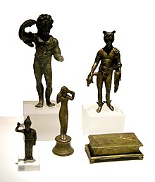 Small bronze statues of gods for a lararium (1st to 3rd century AD, Vindobona) Vindobona Hoher Markt-142.JPG