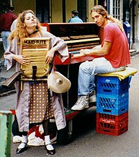 A washboard (left) and a piano player