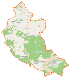 Mapa konturowa gminy Świeszyno, blisko centrum na lewo znajduje się punkt z opisem „Chłopska Kępa”