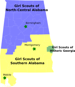 Map of Girl Scout Councils in Alabama