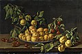 Fruktfat med aprikosar og moreller (1773) av Luis Egidio Meléndez.